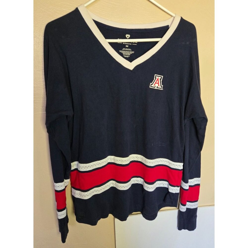 University Of Arizona Tri-Color V-Neck Jersey Top With Mesh Detail Size Medium